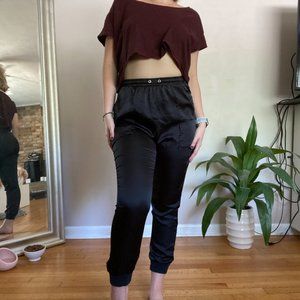 Missguided Faux Satin Black Joggers